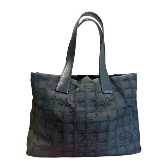 Preloved Chanel Black Canvas and Black Leather Travel Line Tote - Picture 1 of 6